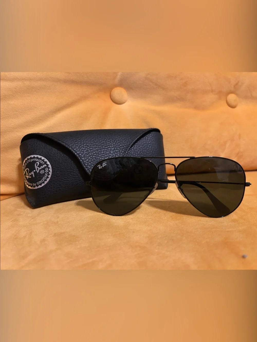 Ray-Ban RB3025 Black Aviator Classic Sunglasses with Dark Green Lenses